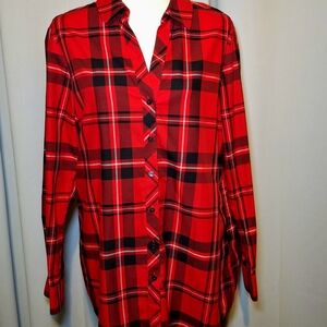 Foxcroft NYC Shirt Women 16 Wrinkle Free Shaped Red Plaid Long Sleeve Button Top